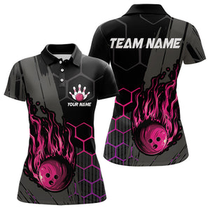 Black And Pink Flame Bowling Shirts For Women Custom Bowling Team League Jersey, Gift For Bowlers NQS9385