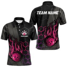 Load image into Gallery viewer, Black And Pink Flame Bowling Shirts For Men Custom Bowling Team League Jersey, Gift For Bowlers NQS9385