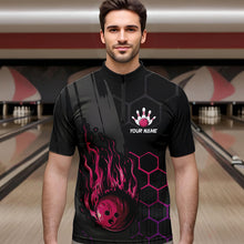 Load image into Gallery viewer, Black And Pink Flame Bowling Shirts For Men Custom Bowling Team League Jersey, Gift For Bowlers NQS9385