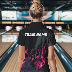 Black And Pink Flame Bowling Shirts For Women Custom Bowling Team League Jersey, Gift For Bowlers NQS9385