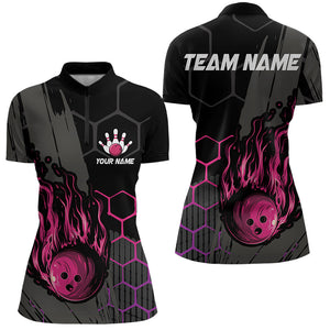 Black And Pink Flame Bowling Shirts For Women Custom Bowling Team League Jersey, Gift For Bowlers NQS9385