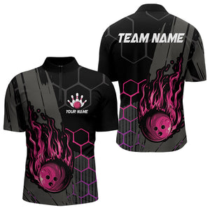 Black And Pink Flame Bowling Shirts For Men Custom Bowling Team League Jersey, Gift For Bowlers NQS9385