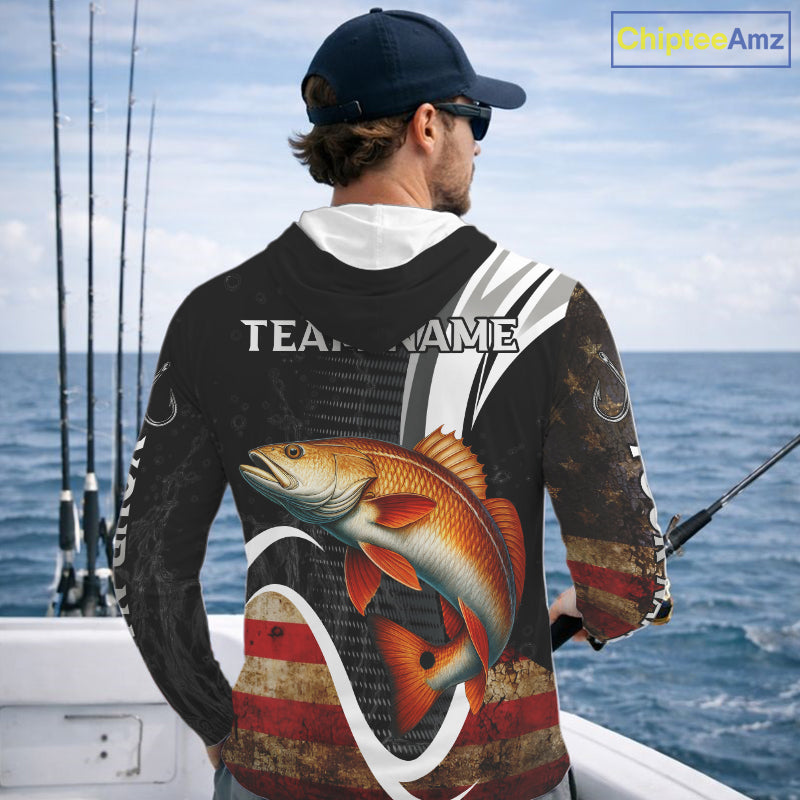 Personalized professional Redfish fishing shirts American Flag patriotic Red Drum fishing jerseys NQS11461