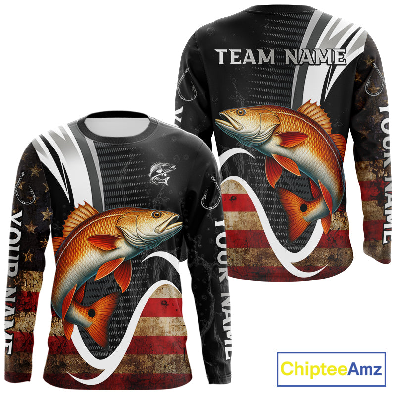 Personalized professional Redfish fishing shirts American Flag patriotic Red Drum fishing jerseys NQS11461