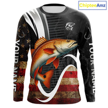 Load image into Gallery viewer, Personalized professional Redfish fishing shirts American Flag patriotic Red Drum fishing jerseys NQS11461