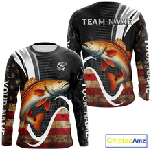 Load image into Gallery viewer, Personalized professional Redfish fishing shirts American Flag patriotic Red Drum fishing jerseys NQS11461