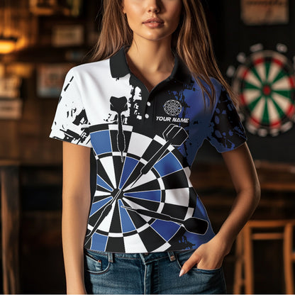Blue Grunge Darts Shirts For Women Custom Retro Team Darts Jersey NQS9525