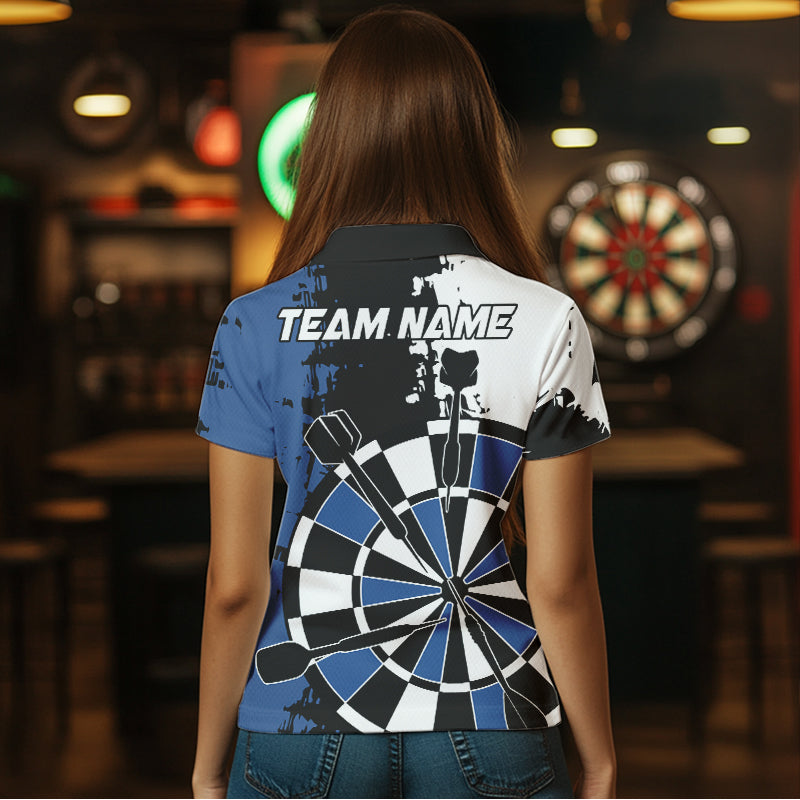 Blue Grunge Darts Shirts For Women Custom Retro Team Darts Jersey NQS9525