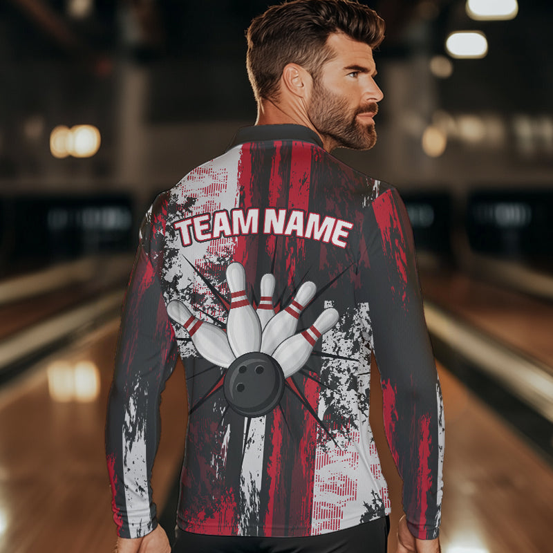 Personalized Bowling Polo, Quarter Zip Shirts For Mens Custom Bowling Team League Jersey NQS9526