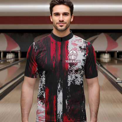 Personalized Bowling Polo, Quarter Zip Shirts For Mens Custom Bowling Team League Jersey NQS9526
