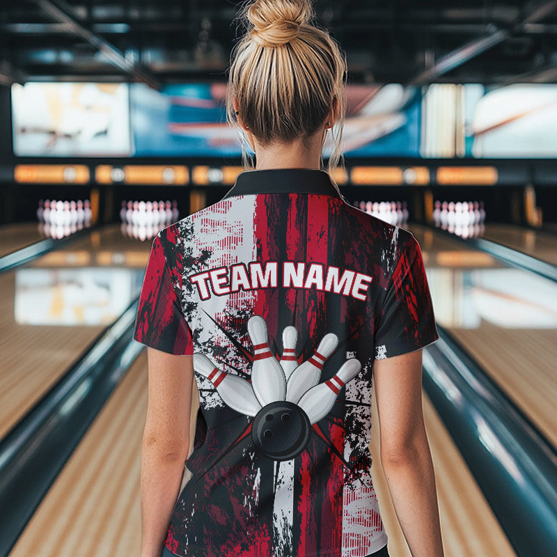 Personalized Bowling Polo, Quarter Zip Shirts For Women Custom Bowling Team League Jersey NQS9526