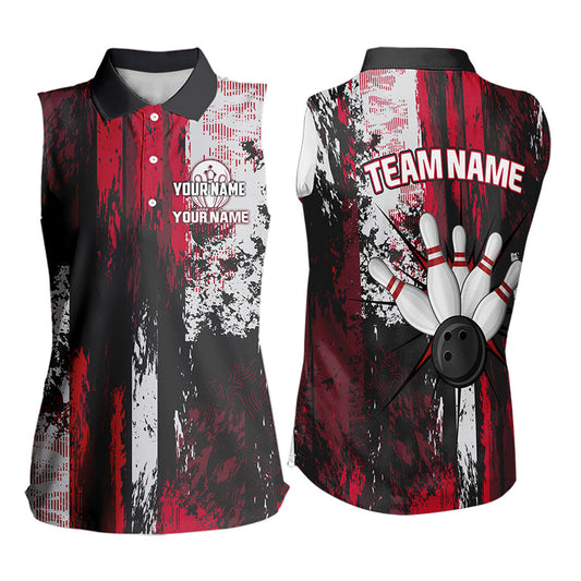 Personalized Bowling Sleeveless Polo Shirt Custom Bowling Team League Jersey NQS9526