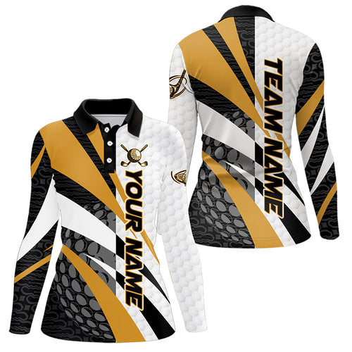 Black and White Women golf polo shirts Customize name golf attire for team | Yellow NQS9528