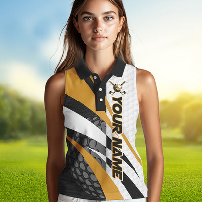 Black and White Women sleeveless polo shirt Customize name golf attire for team | Yellow NQS9528