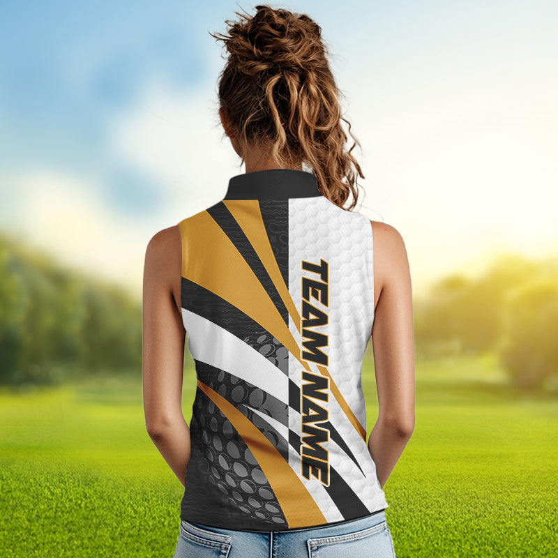 Black and White Women sleeveless polo shirt Customize name golf attire for team | Yellow NQS9528