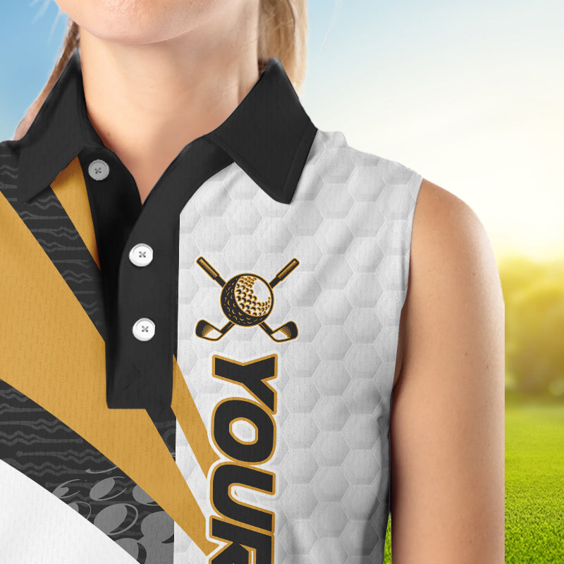 Black and White Women sleeveless polo shirt Customize name golf attire for team | Yellow NQS9528