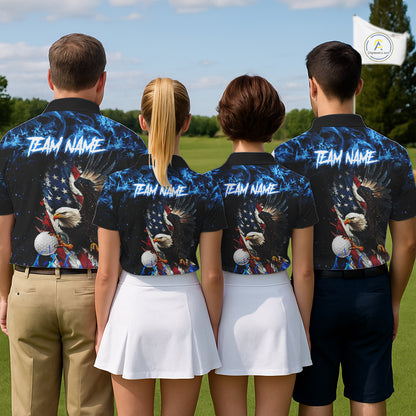Blue Flame American Flag Eagle golf polo shirts for Women Custom patriotic ladies golf outfit NQS11644