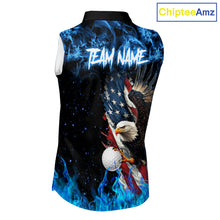 Load image into Gallery viewer, Blue Flame American Flag Eagle sleeveless golf shirts for Women Custom patriotic ladies golf outfit NQS11644