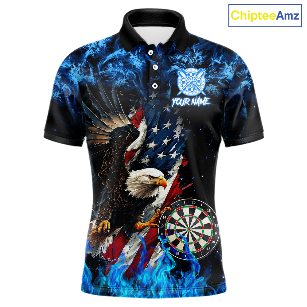 Blue Flame American Flag Eagle Men Dart Shirts Custom patriotic Dart Jersey NQS11645