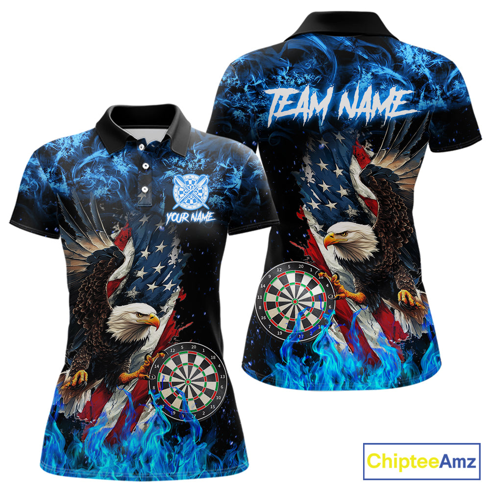 Blue Flame American Flag Eagle Women Dart Shirts Custom patriotic Dart Jersey NQS11645