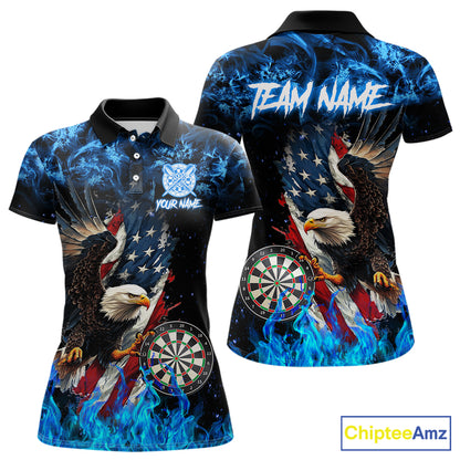 Blue Flame American Flag Eagle Women Dart Shirts Custom patriotic Dart Jersey NQS11645