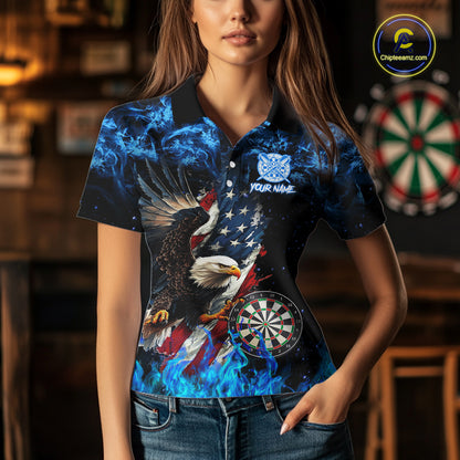 Blue Flame American Flag Eagle Women Dart Shirts Custom patriotic Dart Jersey NQS11645