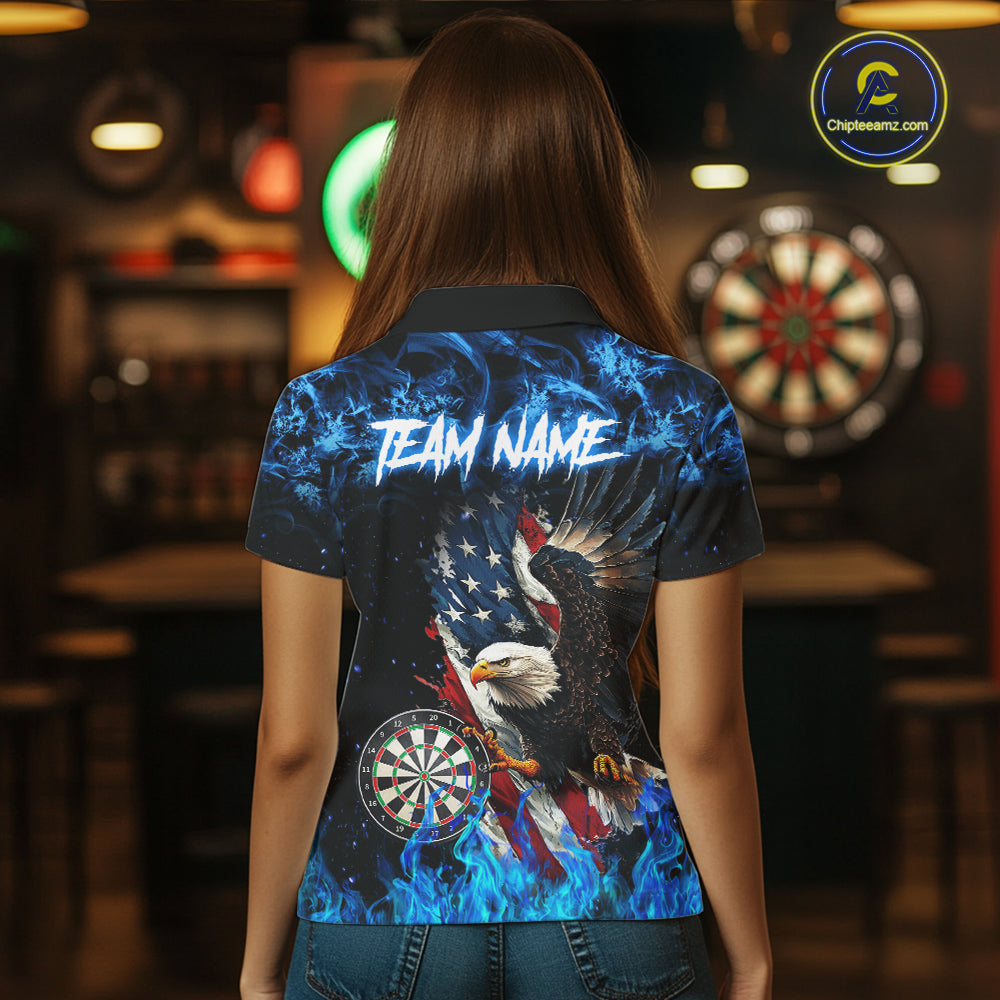 Blue Flame American Flag Eagle Women Dart Shirts Custom patriotic Dart Jersey NQS11645