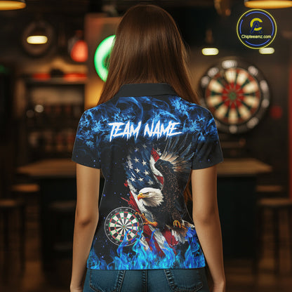 Blue Flame American Flag Eagle Women Dart Shirts Custom patriotic Dart Jersey NQS11645