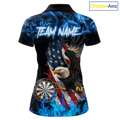 Blue Flame American Flag Eagle Women Dart Shirts Custom patriotic Dart Jersey NQS11645