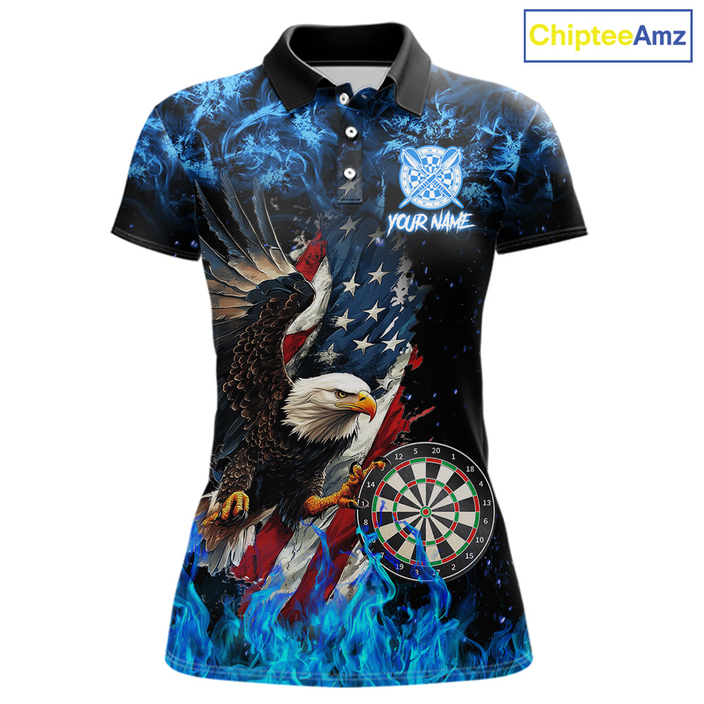 Blue Flame American Flag Eagle Women Dart Shirts Custom patriotic Dart Jersey NQS11645