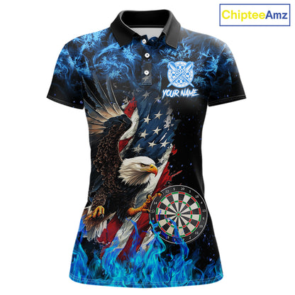 Blue Flame American Flag Eagle Women Dart Shirts Custom patriotic Dart Jersey NQS11645
