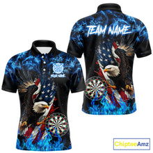Load image into Gallery viewer, Blue Flame American Flag Eagle Men Dart Shirts Custom patriotic Dart Jersey NQS11645