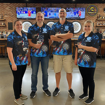 Blue Flame American Flag Eagle Men Dart Shirts Custom patriotic Dart Jersey NQS11645