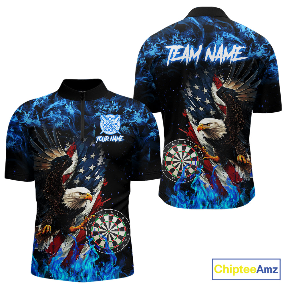 Blue Flame American Flag Eagle Men Dart Shirts Custom patriotic Dart Jersey NQS11645