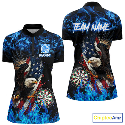 Blue Flame American Flag Eagle Women Dart Shirts Custom patriotic Dart Jersey NQS11645
