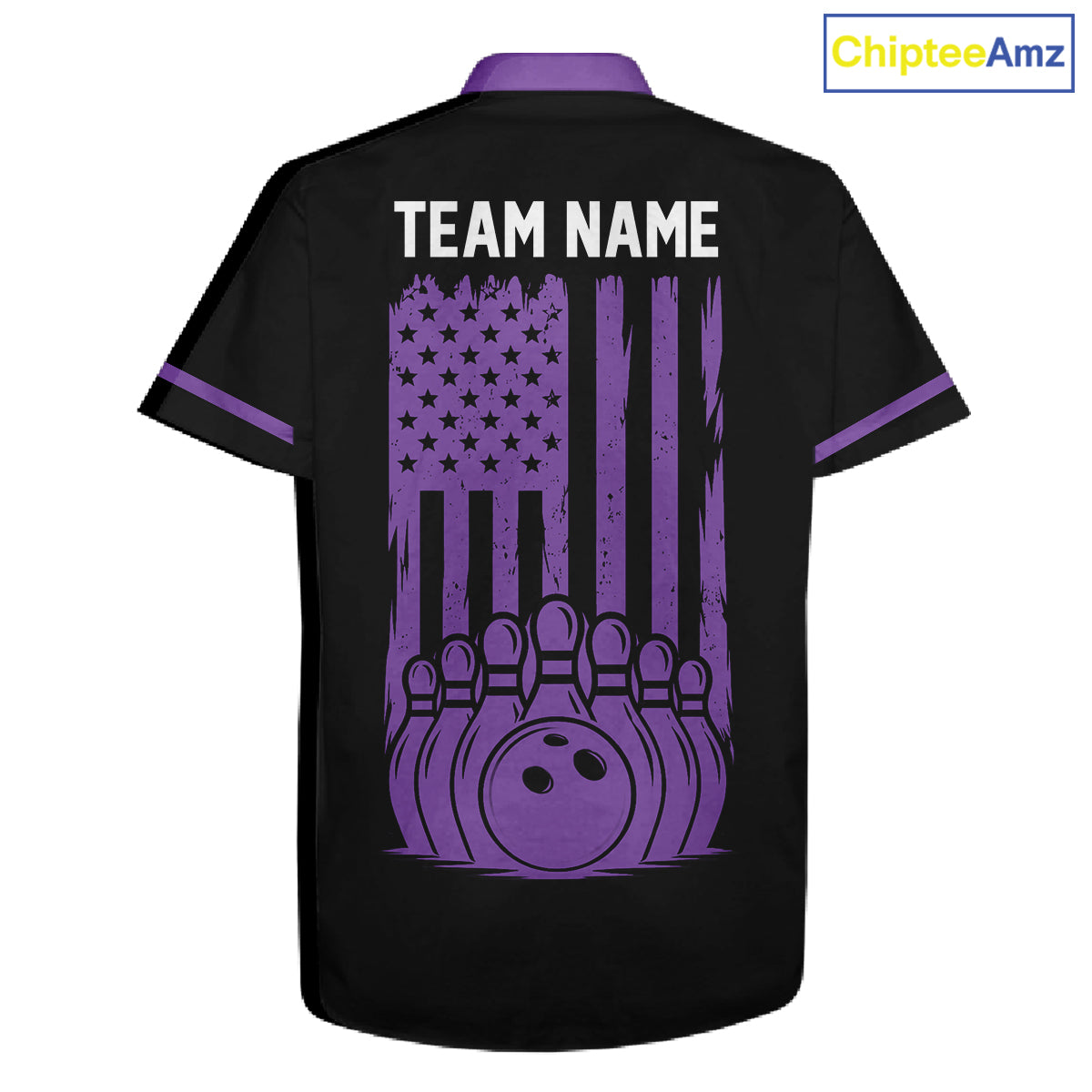 Custom Black and Purple American Flag Retro Bowling Team Hawaiian Shirts, Patriotic Bowling Outfits NQS11650