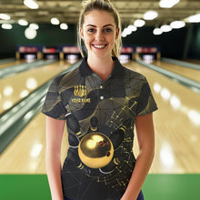 Load image into Gallery viewer, Black and Gold Bowling Polo, Quarter Zip Shirts For Women Custom Bowling Team League Jersey NQS9688