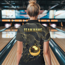 Load image into Gallery viewer, Black and Gold Bowling Polo, Quarter Zip Shirts For Women Custom Bowling Team League Jersey NQS9688
