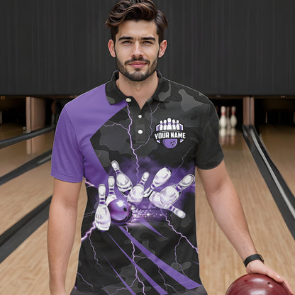 Black Camo Purple Lightning Thunder Bowling Shirts For Men Custom Bowling Team League Jerseys NQS9689