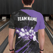 Load image into Gallery viewer, Black Camo Purple Lightning Thunder Bowling Shirts For Men Custom Bowling Team League Jerseys NQS9689