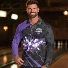 Load image into Gallery viewer, Black Camo Purple Lightning Thunder Bowling Shirts For Men Custom Bowling Team League Jerseys NQS9689