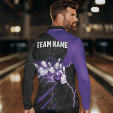 Load image into Gallery viewer, Black Camo Purple Lightning Thunder Bowling Shirts For Men Custom Bowling Team League Jerseys NQS9689