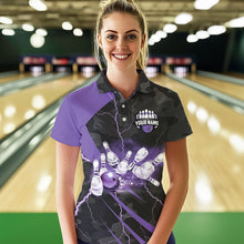 Load image into Gallery viewer, Black Camo Purple Lightning Thunder Bowling Shirts For Women Custom Bowling Team League Jerseys NQS9689