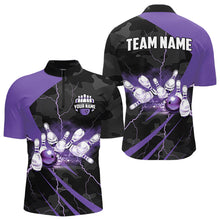 Load image into Gallery viewer, Black Camo Purple Lightning Thunder Bowling Shirts For Men Custom Bowling Team League Jerseys NQS9689