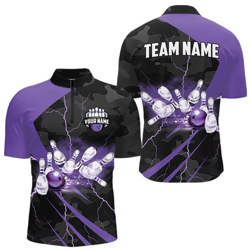 Black Camo Purple Lightning Thunder Bowling Shirts For Men Custom Bowling Team League Jerseys NQS9689