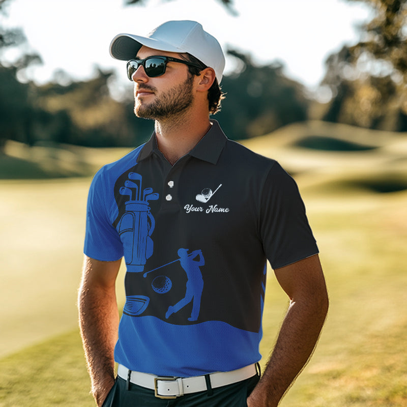 Black and Blue Mens golf polo shirt customized name golf clothing, personalized golf gifts NQS9691