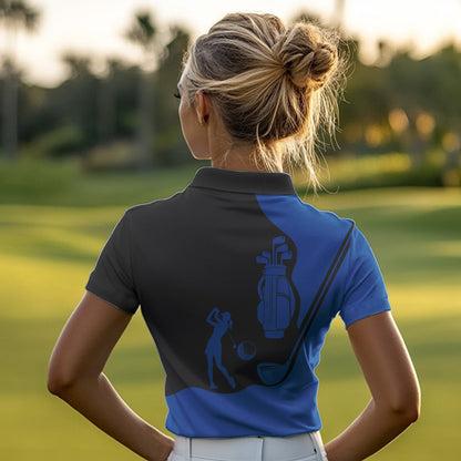 Black and Blue Womens golf polo shirt customized name golf clothing, personalized golf gifts NQS9691