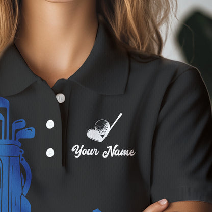 Black and Blue Womens golf polo shirt customized name golf clothing, personalized golf gifts NQS9691