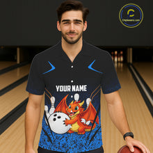 Load image into Gallery viewer, Black and Blue Camo Funny Dragon Bowling Button-up Shirt Custom Hawaiian Bowling Team Jerseys NQS11741