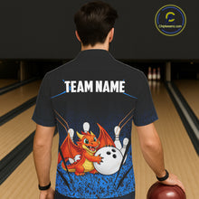 Load image into Gallery viewer, Black and Blue Camo Funny Dragon Bowling Button-up Shirt Custom Hawaiian Bowling Team Jerseys NQS11741
